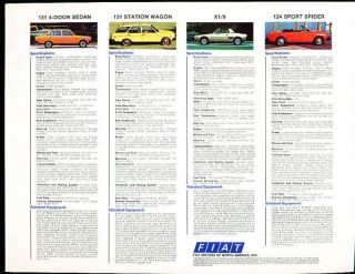 1978 Fiat Sales Brochure Spec Sheet 131 X1/9 128 Spider