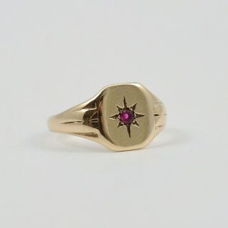 Vintage 1940s Solid 9ct Gold Signet Ring With Star Set Ruby,  Size R,  Chester