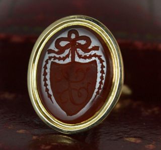 Georgian 15ct Rose Gold & Carnelian Agate Family Crest Intaglio Fob Seal Pendant
