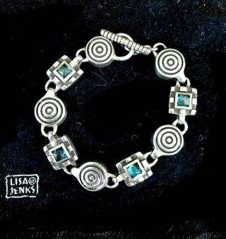Vintage Lisa Aquamarine Sterling Silver 925 Modernist Style Bracelet