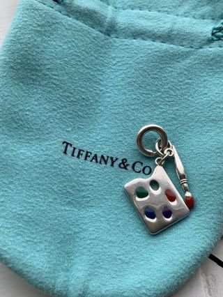 Tiffany And Co.  Paloma Picasso Enamel Paint Brush Palette Charm.  Sterling Silver