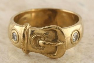 Vintage Diamond Buckle Ring 9ct Yellow Gold Size R 1/2