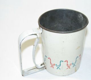 Vintage Androck Flour Sifter With Red And Blue Ducks Small 3 Cups Size