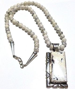 Irv Monte Navajo Southwestern Sterling Silver White Buffalo Turquoise Necklace