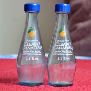 Vintage Clearly Canadian Orchard Peach Glass Bottle Salt & Pepper Shaker Set