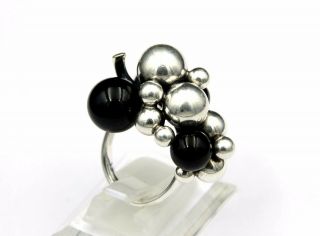 Large Vintage Georg Jensen Moonlight Grapes Ring,  Black Onyx And Silver