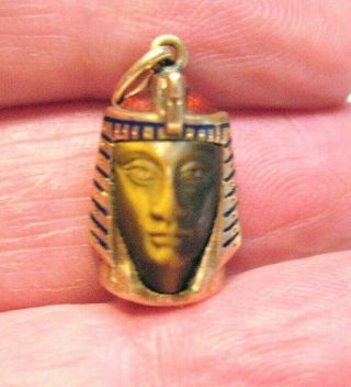 Art Deco Egyptian Revival 14k Gold Tigers Eye Enamel Charm Pharaoh 2.  3 Grams