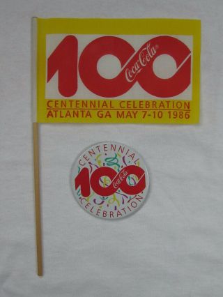 Coca - Cola Centennial Celebration Flag And Pin Set -
