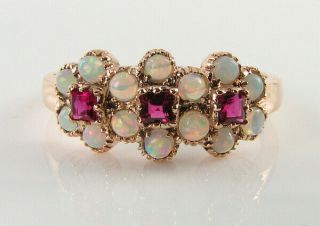 9k 9ct Rose Gold Indian Ruby Opal Art Deco Ins 3 Daisy Cluster Ring Resize