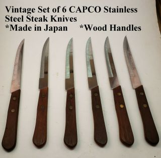 Vintage Set Of 6 Capco Steak Knives Stainless Steel 4 3/4 " Blade Made In Japan