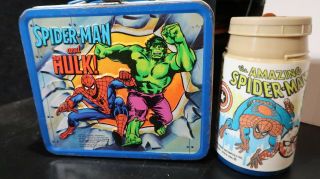Aladdin Spiderman And Hulk Captain America Metal Lunchbox 1980