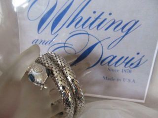 Vintage Whiting & Davis " Oromesh " Snake Blue Eyes Silver Mesh 3 Coils Bracelet