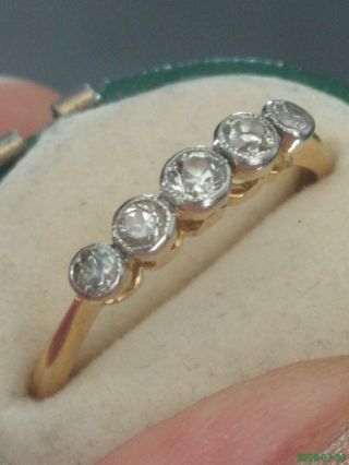 Art Deco 18ct Gold Old Cut 5 Diamond Ring.  Size P.  0.  25 Carat.  Stacking Ring
