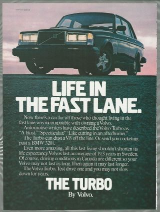 1983 Volvo Advertisement,  Volvo Turbo Sedan,  Canadian Advert