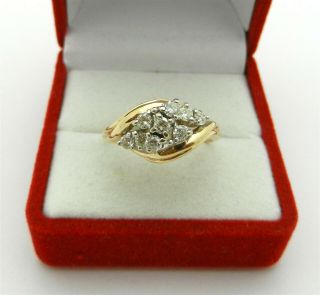 Vintage 14k Yellow Gold Anniversary Natural Diamonds Cluster Ring Size 8.  5