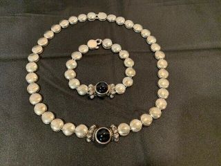 Vintage Lagos Caviar 18k Gold And Sterling Silver Necklace And Bracelet Set