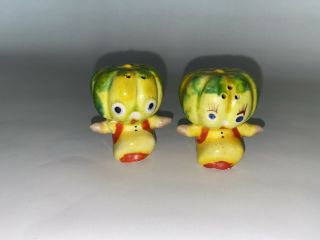 Vintage Made In Japan Anthropomorphic Salt & Pepper 2 " Baby Squash Heads
