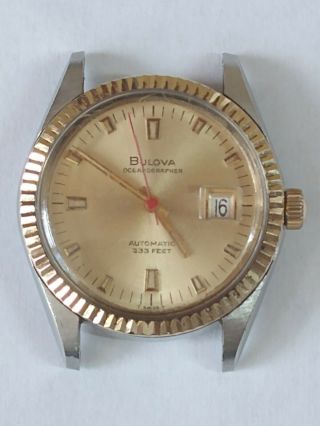 Vintage Bulova Oceanographer Automatic 333 10k Gold Bezel Mens Watch 17j Swiss
