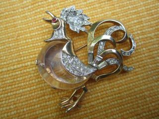 Vintage Crown Trifari Jelly Belly Rooster Pin Brooch