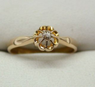 Edwardian Lovely 18 Carat Gold Small Diamond Solitaire Ring Size N.  1/2