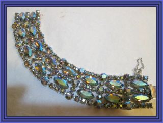 Sherman Purple Ab - 1 " Wd - Five Row Marquise Crystal Cluster Bracelet Nr