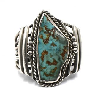 Vintage Old Pawn Southwestern Turquoise Cuff Bracelet Braided Sterling Silver