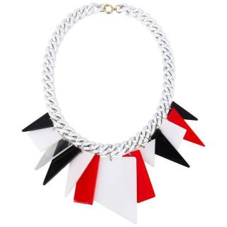 Mod C.  1960s Red White Black Large Lucite Acrylic Geometric Enamel Chain Necklace
