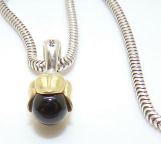 Lagos Caviar 750 18k Yellow Gold Sterling Silver Onyx Tulip Pendant Necklace 16 "