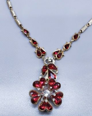 Vintage Alfred Philippe Crown Trifari Red Glass Drop Necklace