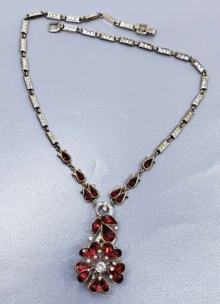 Vintage Alfred Philippe Crown Trifari Red Glass Drop Necklace 2