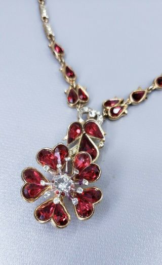 Vintage Alfred Philippe Crown Trifari Red Glass Drop Necklace 3