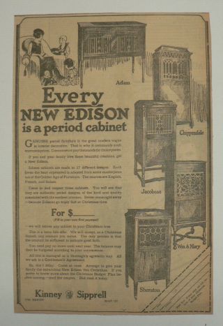 Edison Phonograph Cabinets,  1921 Newspaper Ad,  10 " X 16 ",