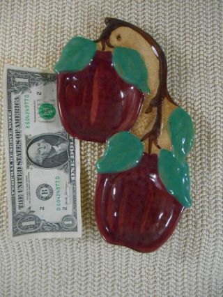 Vintage Ceramic Apple Double Spoon Rest W Hole For Wall Hang 8.  5 X 5 " Fruit