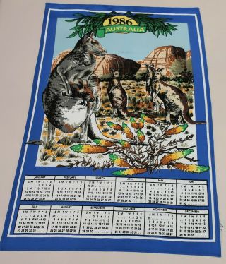 Vintage Cotton Tea Towel Souvenir Of Australia 1986 Kangaroos