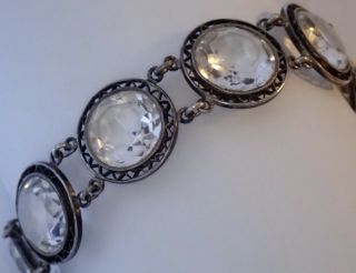Vintage Art Deco Sterling Silver Filigree Quartz Rock Crystal Bracelet
