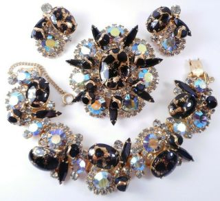 Gorgeous Juliana D&e Black Gold Ab Rhinestone Bead Bracelet Brooch Earrings Set