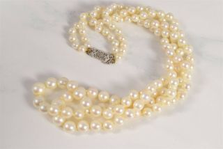 20 " Mid - Century Pearl Necklace 14k White Gold Clasp Saltwater Pearls