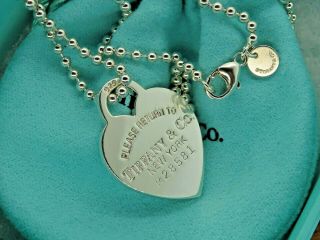 Authentic Silver Return To Tiffany & Co.  Heart Tag Charm Ball Chain Necklace