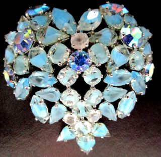 Christian Dior Vintage Blue Givre Rhinestone Heart Pin