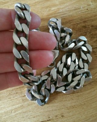 Heavy Vintage Modernist Sterling Silver 22.  5 Inch Curb Link Chain 155.  Grams
