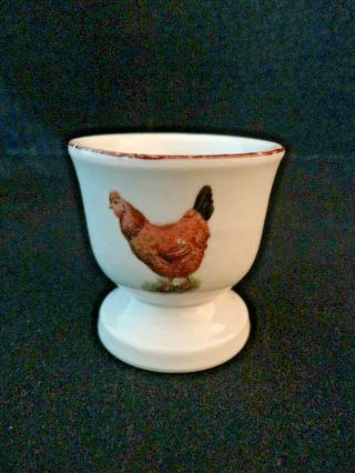 Vintage Egg Cup White Ceramic Chicken Gold Tone Gild (523)