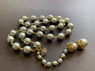 Sign Miriam Haskell Huge Baroque Silver Pearls Rhinestone Necklace Jewelry 28”