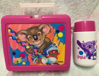 Lisa Frank Koala Bear Plastic Thermos Vintage Lunch Box Hot Pink USA 80 ' s 90s 2