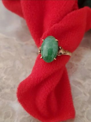 18k Solid Gold Jade Art Nouveau Ring