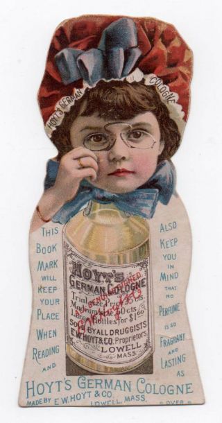 E.  W.  Hoyt German Cologne Victorian Trade Card & Bookmark Girl With Spectacles