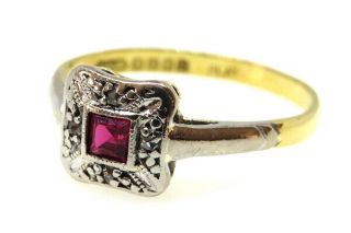18ct Yellow Gold & Platinum Art Deco Ruby And Diamond Ring Size N