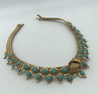 Stunning Vintage Christian Dior Germany Faux Turquoise Pearl Runway Necklace