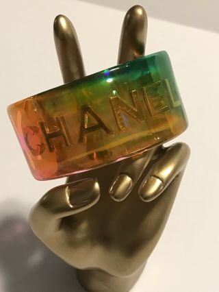 Chanel Vintage Rare Lucite Orange,  Yellow,  Green,  Iridescent Rainbow Bracelet