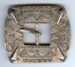 Vintage Navajo Indian Silver With Stampwork Belt Buckle