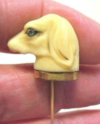Victorian 14k Gold Diamond Carved Dog Head Stick Pin 2.  5 Grams